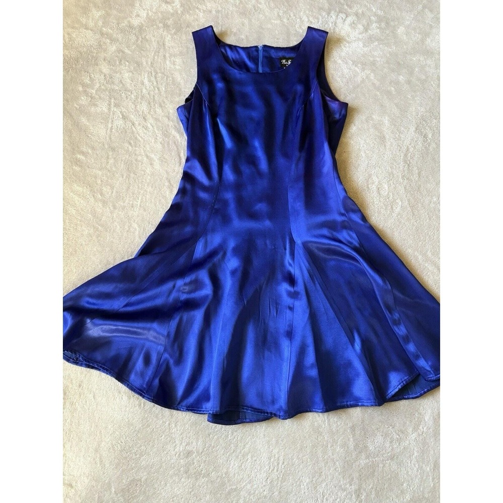 Vintage Be Smart Dress Womens 7/8 Medium Blue‎ Green Black Metalic Sheath Ladies